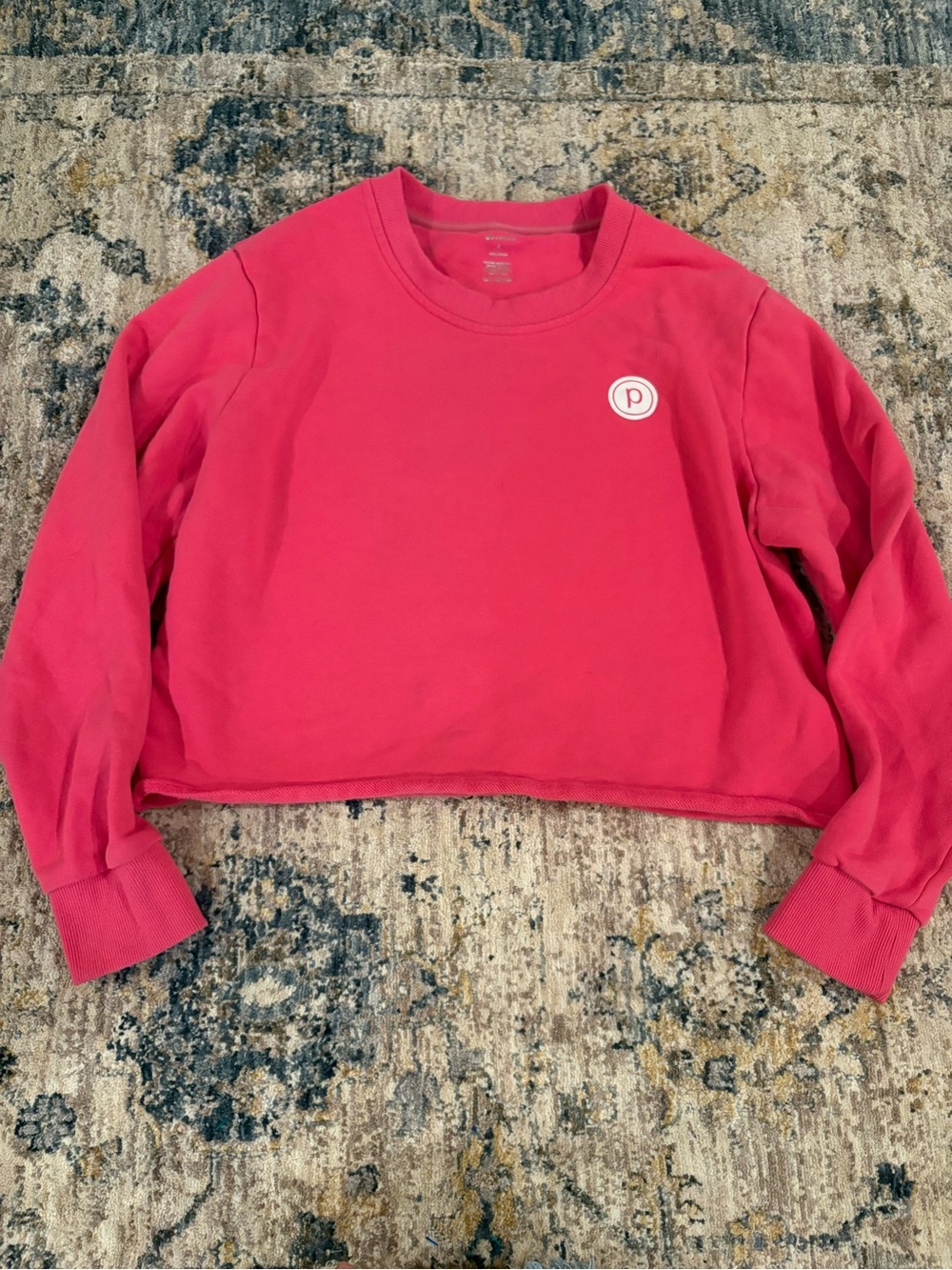pure barre Women's Pink Cropped Pullover Crewneck Logo Fleece Sweatshirt Large